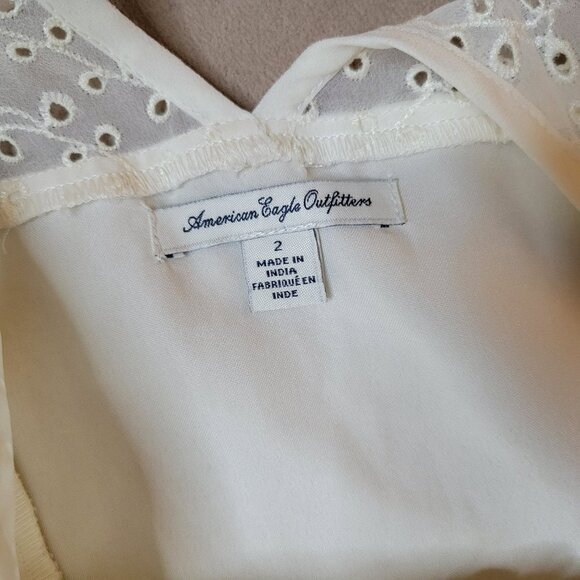 American Eagle Outfitters Ivory Color Skater Dress with Chiffon Eyelet - Picture 7 of 13